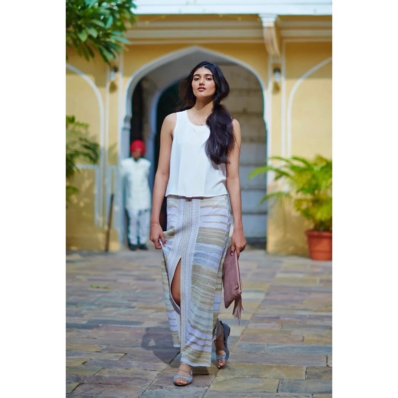 Anthropologie S Cecilia Prado Gold Knit Maxi Skirt - Picture 11 of 11